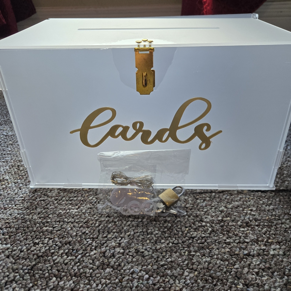 White and Gold Card Box with Lock